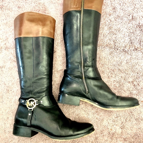 Michael Kors Shoes - Michael Kors High Black/Brown Leather Boots Michael Kors Shoes - Michael Kors High Black/Brown Leather Boots